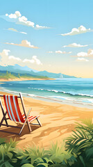 Sunlit Seclusion, Relaxation and Beauty by the Seaside, Realistic Beach Landscape. Vector Background