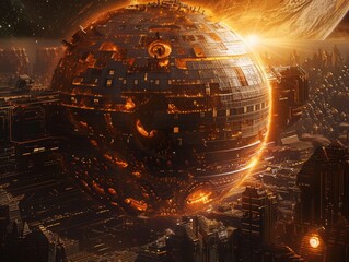 The AI, a vast network of satellites and structures, meticulously builds a Dyson Sphere, capturing the star's energy for its own purposes.