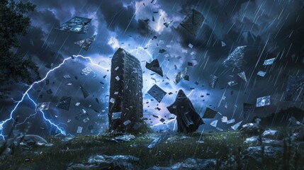 In the midst of a dark and stormy night a lone wizard stands in front of a mysterious stone circle. Suddenly bursts of lightning illuminate . .