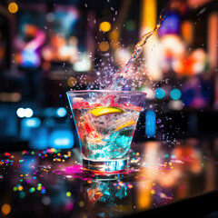 Cocktails drinks on party background in party night club