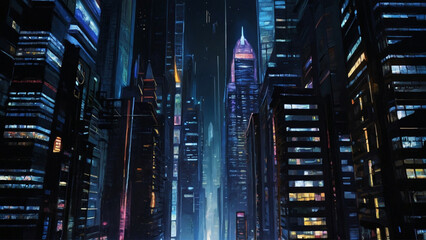 Big city skyline at night as a background with lights