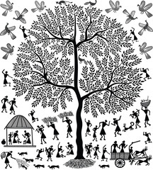black and white vector  warli design.
