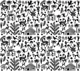 black and white vector  warli design.