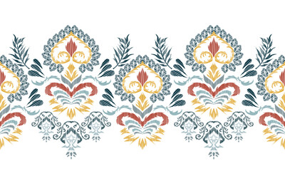 Hand draw Ikat floral paisley embroidery.Ikat ethnic oriental pattern traditional.Aztec style abstract vector illustration.great for textiles, banners, wallpapers, wrapping vector design