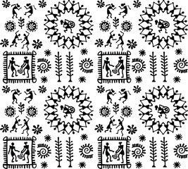 black and white vector  warli design.
