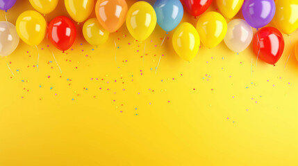 Happy birthday balloon background on a yellow background.