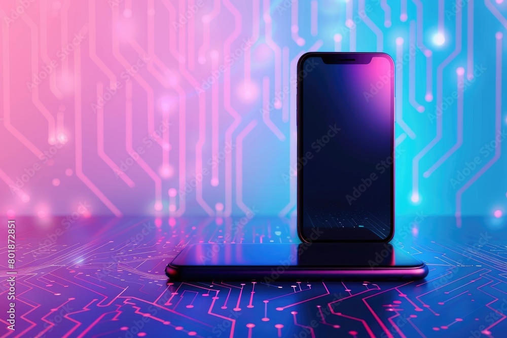 Aufkleber a smartphone on an illuminated background with circuit-inspired design