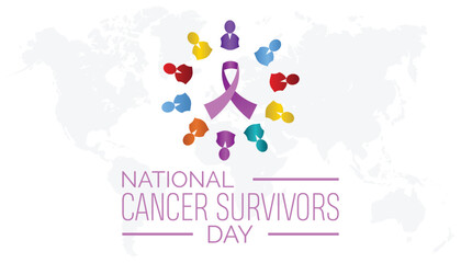 National Cancer Survivors Day observed every year in June. Template for background, banner, card, poster with text inscription.