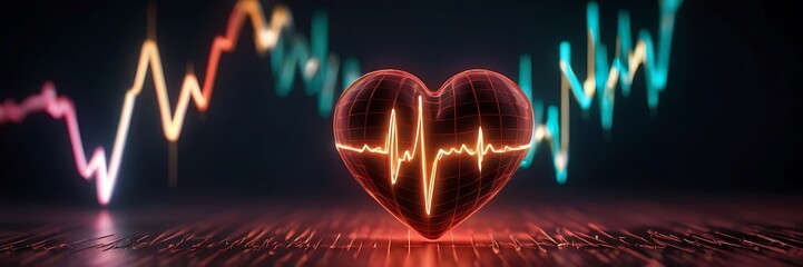 Background with a heart with the heartbeat monitor line, Heart and heartbeat symbol