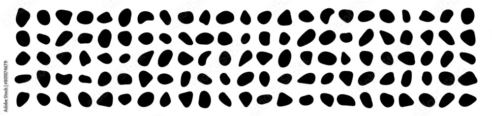 Poster stones vector collection, different size shapes. black ink blot rounded shapes set. pebble, cobblest
