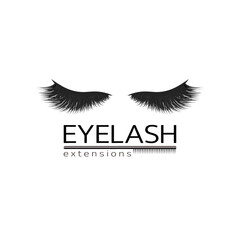 lashes extensions logo vector Illustration. Closed eyelashes logotype with makeup brush graphic symbol for beauty services emblem, business concept, lamination cards, designs. isolated on a white.