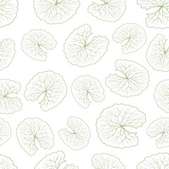 Cica leaf seamless pattern. Centella asiatica templateleaves vector illustration. Gotu kola repeated texture. Asian pennywort background for organic cosmetics, natural products, food, eco design.