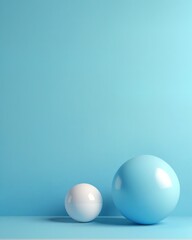 Blue and white balls on blue background. Minimal scene. 3d render