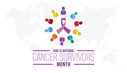 National Cancer Survivors Month observed every year in June. Template for background, banner, card, poster with text inscription.
