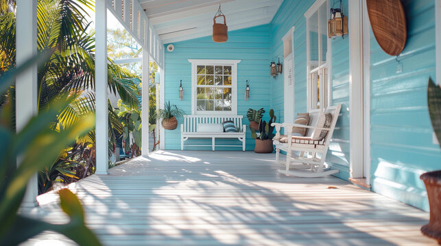 Modern retro beach hut coastal veranda porch back door entrance sofa bench white aqua turquoise weatherboard Hamptons luxury deck shack entrance patio pergola house seaside chic Australia summer home 