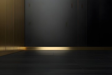 Simple minimal gold trim black wall and empty floor Generative AI 