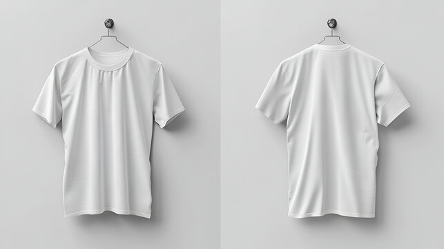 Blank white t-shirt on light background,Blank white t-shirt against light grey background branding,Blank white t-shirt hanging on a hanger,Shirt t-shirt male fashion space cloth modern white

