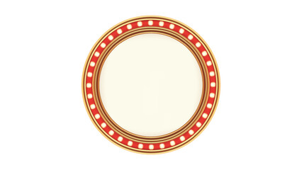 Naklejka premium Retro advertising circle sign red marquee gold light board on white background. Vector illustration