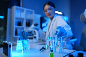 Female scientist working in modern laboratory Doctor doing microbiological research Laboratory...
