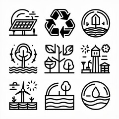 set of environmental and eco-friendly icons on a white background.  AI generative 