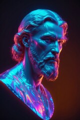 statue of greek old man in neon colour