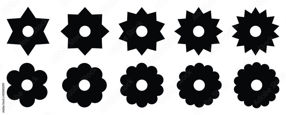 Wall mural Flower icon. Black color flower shape icon collection. Stock vector.