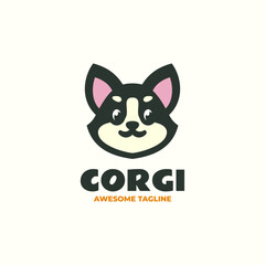 Vector Logo Illustration Corgi Dog Mascot Cartoon Style.