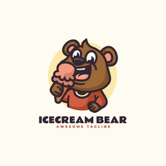 Vector Logo Illustration Ice Cream Bear Mascot Cartoon Style.