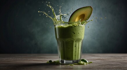 smoothie with avocado on wooden background