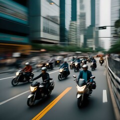 Rush hour traffic with motorcycle in city