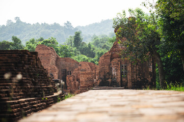 Temple at My Son Sanctuary, Quang Nam, World Heritage Site, Vietnam in sunlight, exploration,...