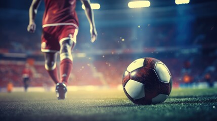 Fototapeta premium A soccer player is running towards a soccer ball on a field