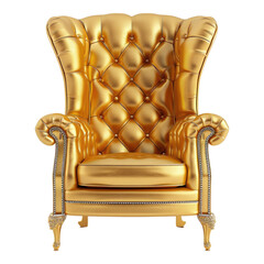 Golden accent luxury leather based king chair isolated on transparent background