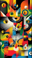 A geometric flat 2D illustration showcasing an assortment of animals depicted in bold graphic shapes