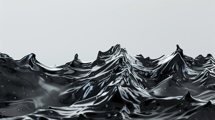 Surreal landscape of ferromagnetic liquid peaks and valleys against a clean background. Activated charcoal promotional poster. - obrazy, fototapety, plakaty