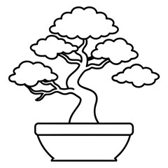 Bonsai - Shape: Miniature bonsai tree  line art vector 