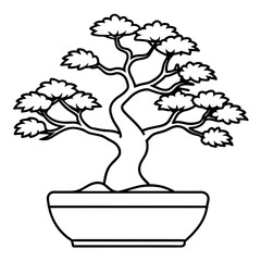 Bonsai - Shape: Miniature bonsai tree  line art vector 