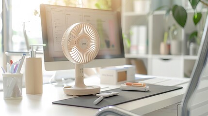 Mini desk fan on white office desk