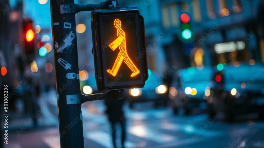Poster A traffic signal with a countdown timer indicating the time left for pedestrians to cross the street safely.