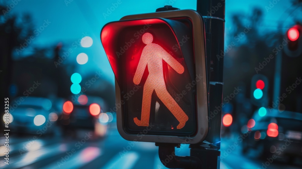 Poster a traffic signal with a pedestrian crossing sign, indicating when it's safe for pedestrians to walk 