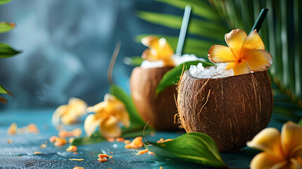 This refreshing beverage combines the natural sweetness of coconut with a tantalizing blend of exotic flavors, summer tropical cocktail concept