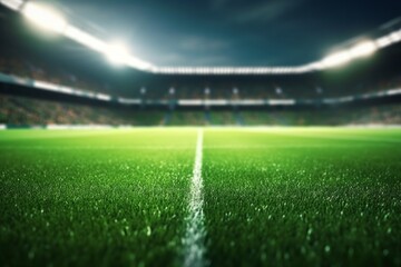 An empty soccer stadium captured with lush green grass