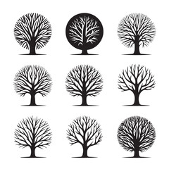 Vector set of naked trees silhouette with simple silhouette design style
