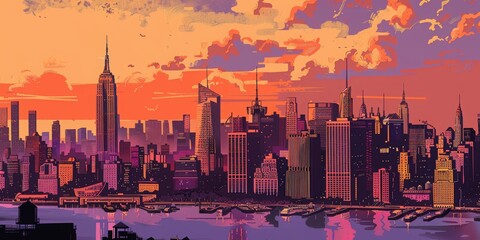 comic book skyline completely mix Brown and Purple