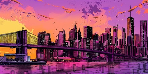 comic book skyline completely mix Brown and Purple