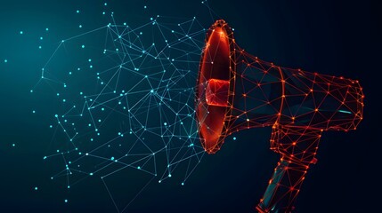 Low Poly Wireframe Illustration of Digital Marketing with Vibrant Links