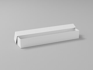 unique long box mockup, luxurious rectangular box lay diagonals on the floor, empty geometry shape storage lid open on the side, long rigid paper box packaging mockup, realistic render  box showcase 