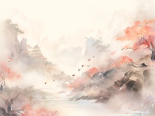 Chinese watercolor style, poetic and elegant, high-quality rice paper texture, non realistic, full of poetry, soft color tones,delicate brushstrokes, abstract composition,artistic atmosphere