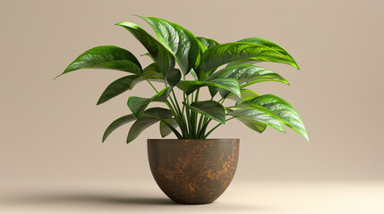 A potted plant isolated against a neutral backdrop, showcasing its lush green leaves and vibrant colors, bringing 
