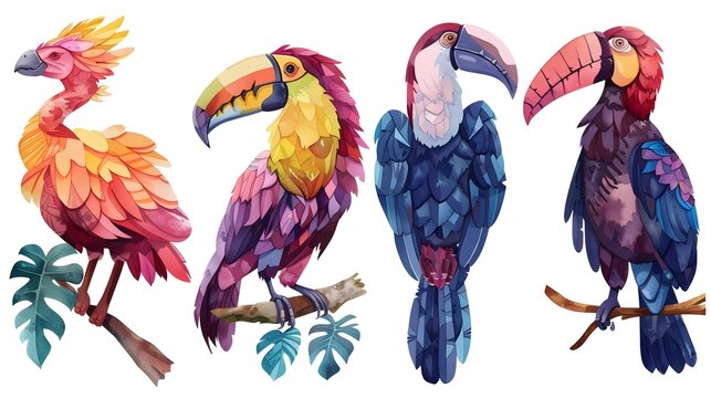  Unique Cartoon Style Safari Animal Set Featuring Uakari, Umbrellabird, Sloth, and Urial